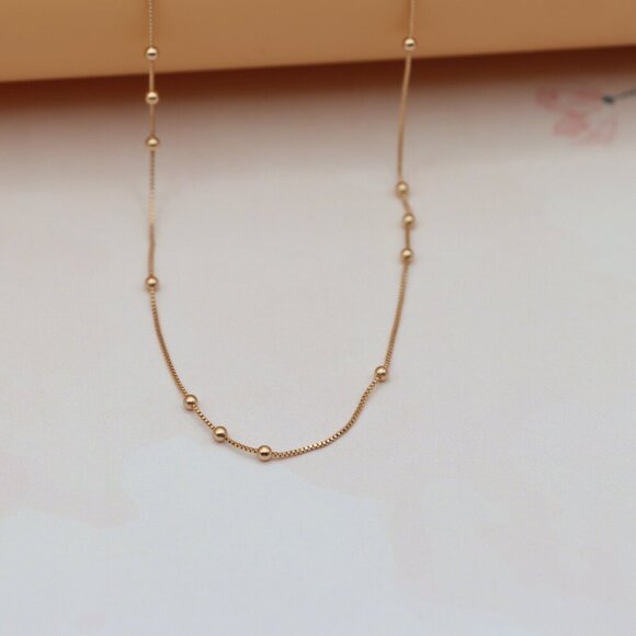 "Rose Gold Plated Brass Necklace with Dainty Beaded Chain , XPNL0143 - Picture 5 of 11
